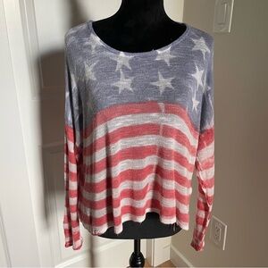 Truehitt American Flag Lagenlook Oversized Lightweight Knit Rayon Shirt Size S